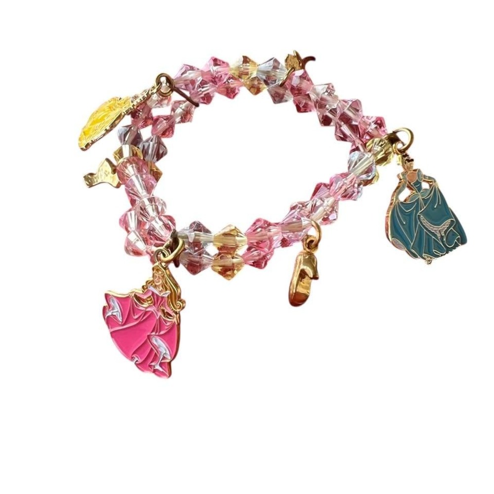 Disney Parks Little‎ Girl's Princess Charm Bracelet Pink White 6 Charms CUTE